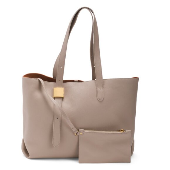 VIOLA CASTELLANI Beige Made In Italy Leather Tote With Adjustable Buckle